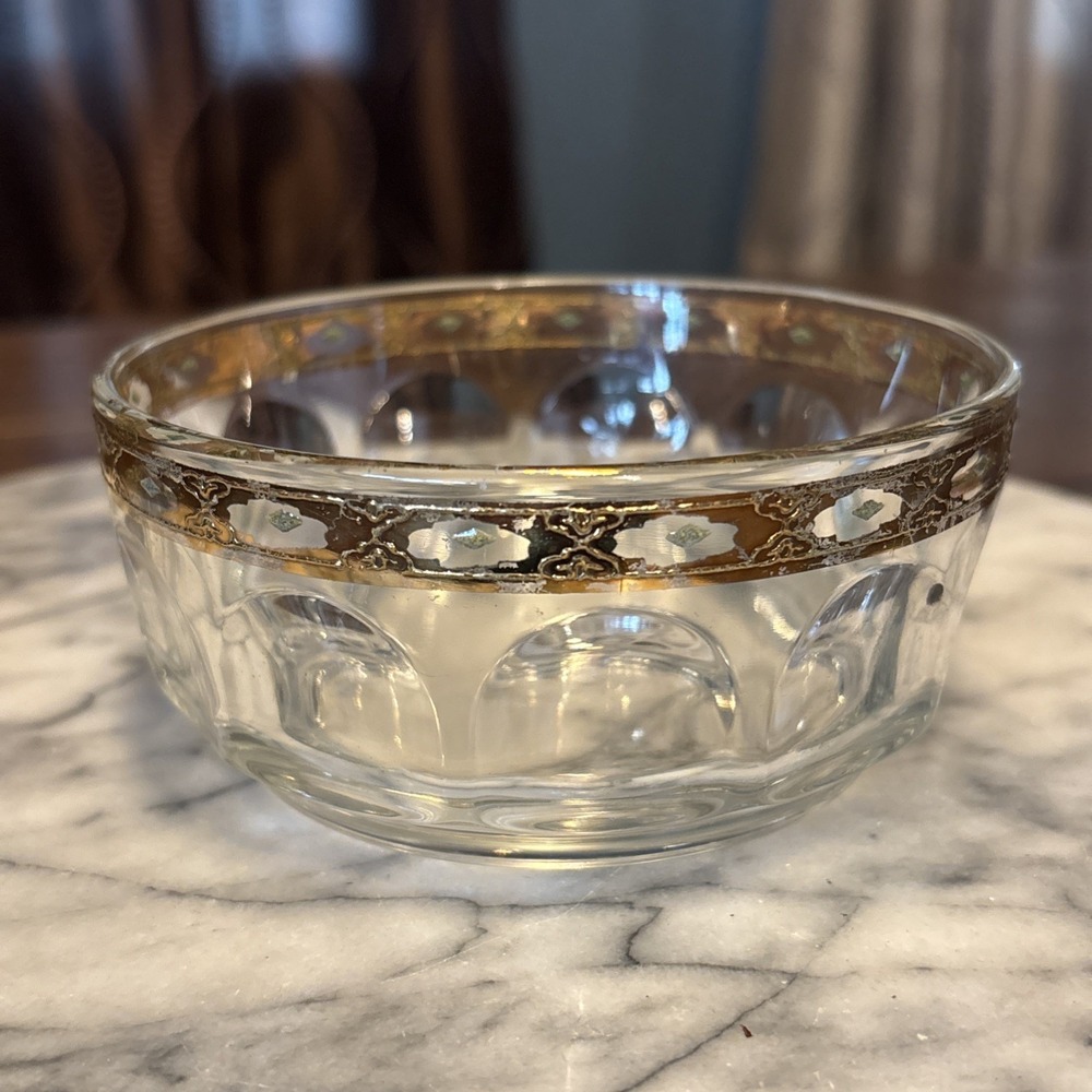VTG 60s Arcoroc Culver Fruit Bowl Valencia Diamond France 22K Gold Regency 4.25"